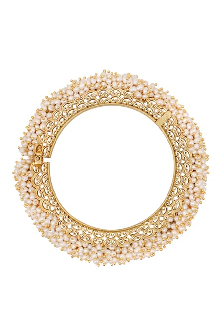 Shop Zariin Gold Plated Pearl Filigree Bead Bangle at Aza Fashions Shop_Zariin_Gold Plated Pearl Filigree Bead Bangle _at_Aza_Fashions