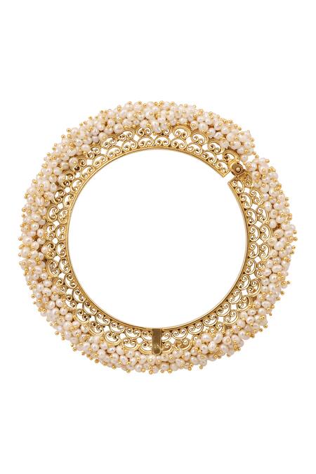 Zariin Gold Plated Pearl Filigree Bead Bangle Online at Aza Fashions Zariin_Gold Plated Pearl Filigree Bead Bangle _Online_at_Aza_Fashions