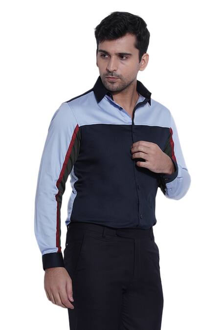 Shop_Abkasa_Multi Color Cotton Slim-fit Colorblock Shirt _Online_at_Aza_Fashions