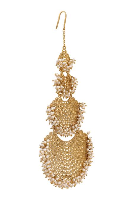 Zariin_Gold Plated Pearl Filigree Tiered Passa_Online_at_Aza_Fashions
