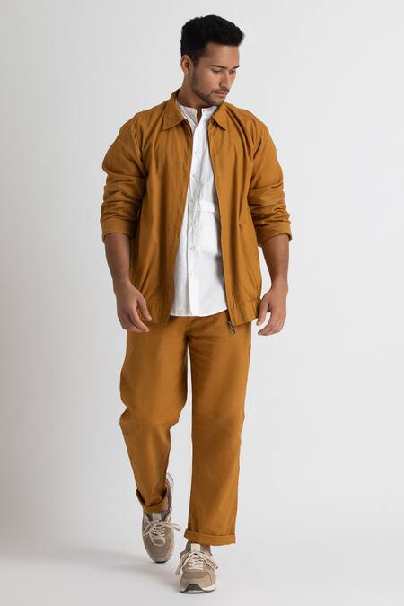 Three Yellow Cotton Zipper Bomber Jacket And Pant Set  5