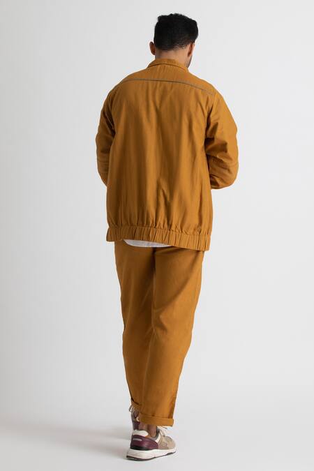 Three Yellow Cotton Zipper Bomber Jacket And Pant Set  2