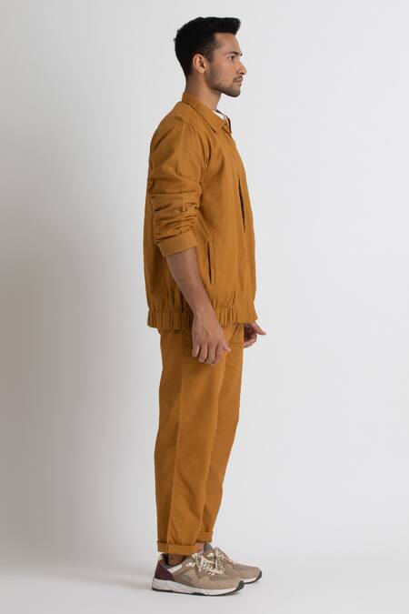 Three Yellow Cotton Zipper Bomber Jacket And Pant Set  3