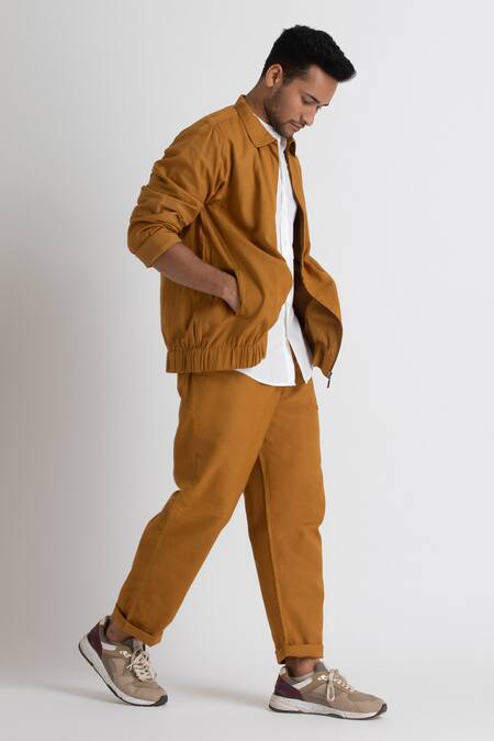 Three Yellow Cotton Zipper Bomber Jacket And Pant Set  4