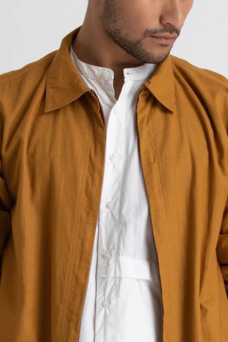 Three Yellow Cotton Zipper Bomber Jacket And Pant Set  6