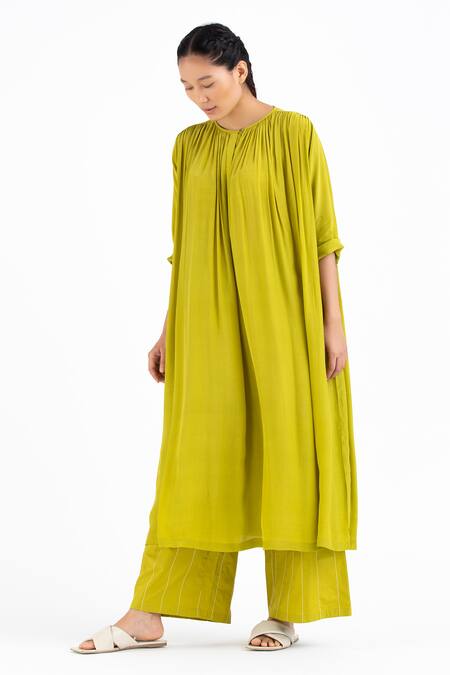 THREE Green Silk Kurta And Palazzo Set