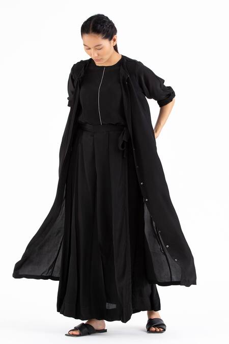 THREE Black Silk Crepe Pant Set With Jacket 