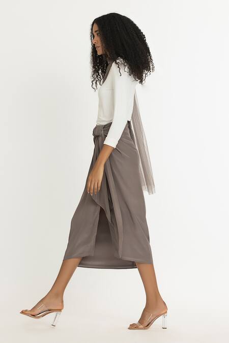 Buy Three Grey Crepe Twisted Knot Skirt Online at Aza Fashions Buy_Three_Grey Crepe Twisted Knot Skirt_Online_at_Aza_Fashions