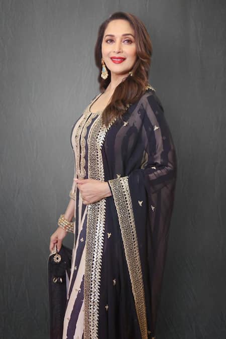 Shop Punit Balana Black Silk Chanderi Round Kurta With Dupatta at Aza Fashions Shop_Punit Balana_Black Silk Chanderi Round Kurta With Dupatta _at_Aza_Fashions