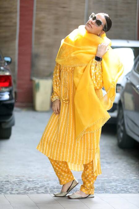 Buy Punit Balana Yellow Satin Silk Round Tie Dye Kurta Set Online at Aza Fashions Buy_Punit Balana_Yellow Satin Silk Round Tie Dye Kurta Set _Online_at_Aza_Fashions