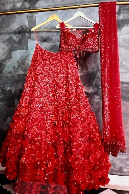Seema Gujral Red Embroidered Lehenga Set 6