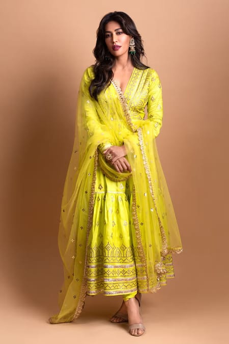 Gopi Vaid Geometric Pattern Tiered Anarkali Set 