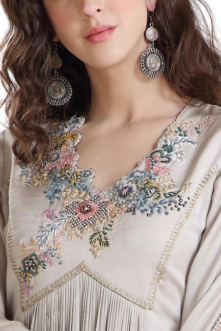 Buy Whimsical By Shica Pink Cotton Satin Floral V Neck Hand Embroidered Dress Online at Aza Fashions Buy_Whimsical By Shica_Pink Cotton Satin Floral V Neck Hand Embroidered Dress _Online_at_Aza_Fashions