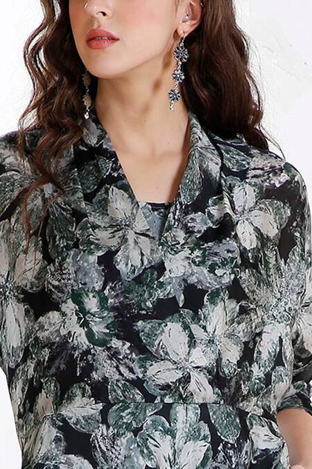 Buy Whimsical By Shica Black Cotton Silk V Neck Organza Printed Dress Online at Aza Fashions Buy_Whimsical By Shica_Black Cotton Silk V Neck Organza Printed Dress _Online_at_Aza_Fashions