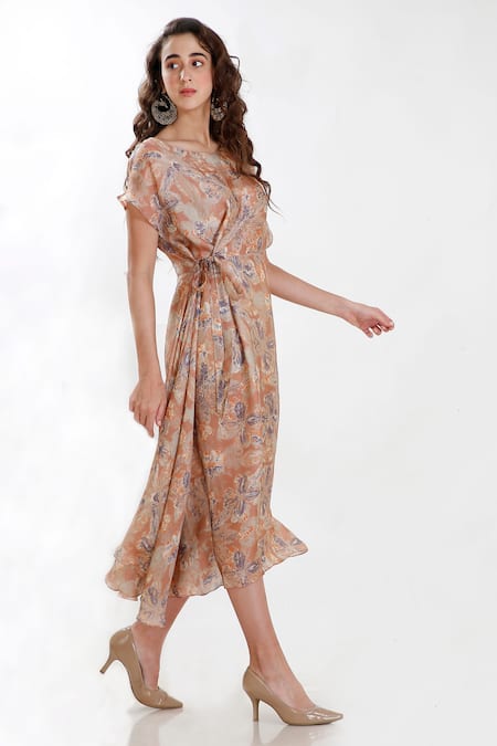 Shop Whimsical By Shica Pink Silk Organza Asymmetric Printed Dress at Aza Fashions Shop_Whimsical By Shica_Pink Silk Organza Asymmetric Printed Dress _at_Aza_Fashions