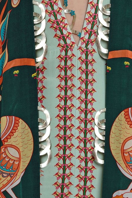 Limerick By Abirr N' Nanki_Green Crepe Asymmetric Printed Cape_at_Aza_Fashions