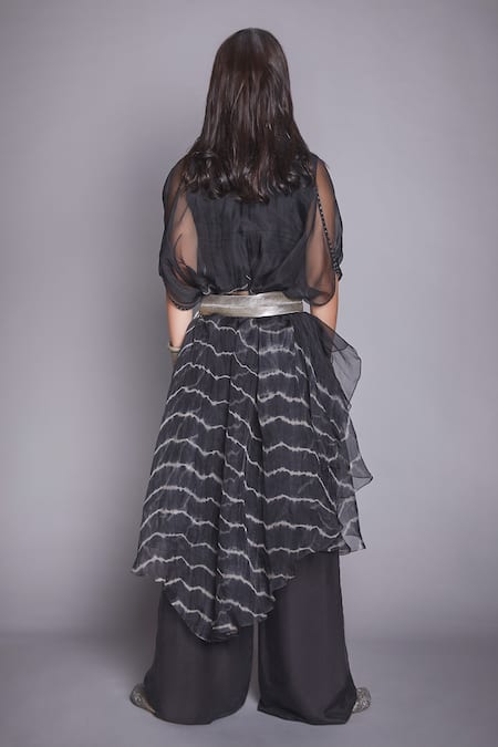 Shop_JADE BY MONICA & KARISHMA_Black Organza Round Cape And Pant Set  _at_Aza_Fashions