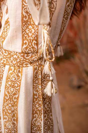 Label Reyya_Off White Rayon Lurex Printed And Embellished Floral Panel & Sequin Jumpsuit_at_Aza_Fashions