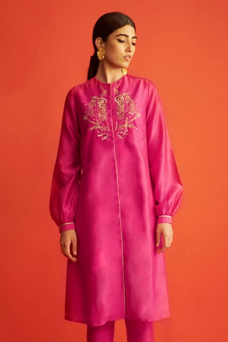 Saksham & Neharicka Pink Pure Handwoven Chanderi Round Kurta 