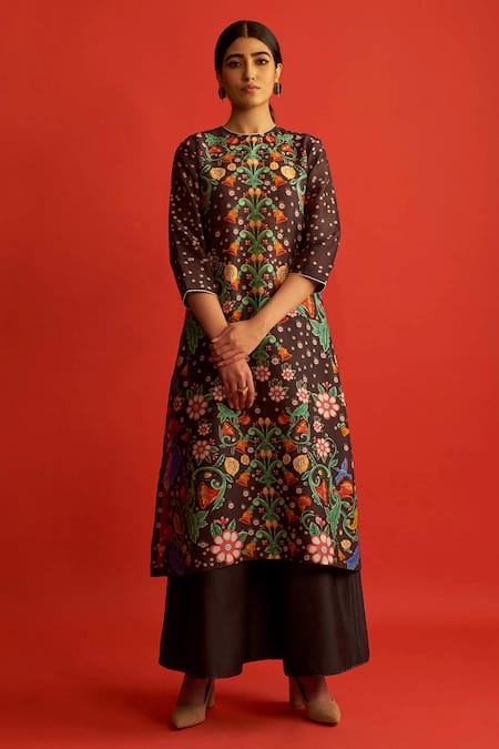 Saksham & Neharicka Black Chanderi Cotton Silk Round Printed Kurta Online at Aza Fashions Saksham & Neharicka_Black Chanderi Cotton Silk Round Printed Kurta _Online_at_Aza_Fashions
