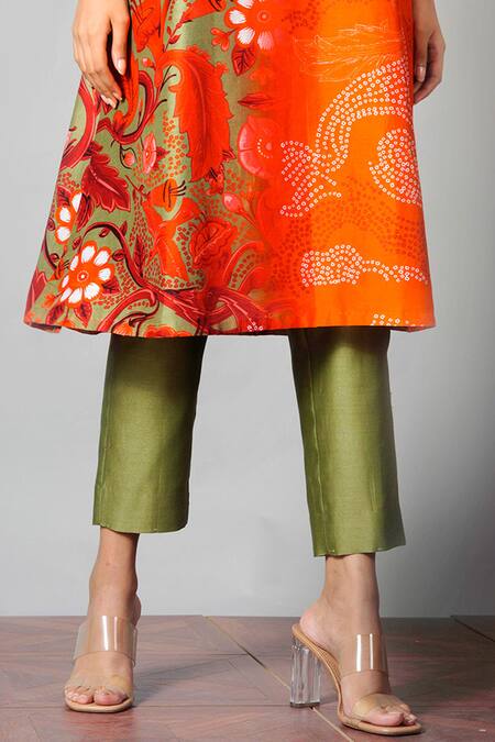 Shop_Saksham & Neharicka_Red Chanderi Round Printed Kurta _Online_at_Aza_Fashions