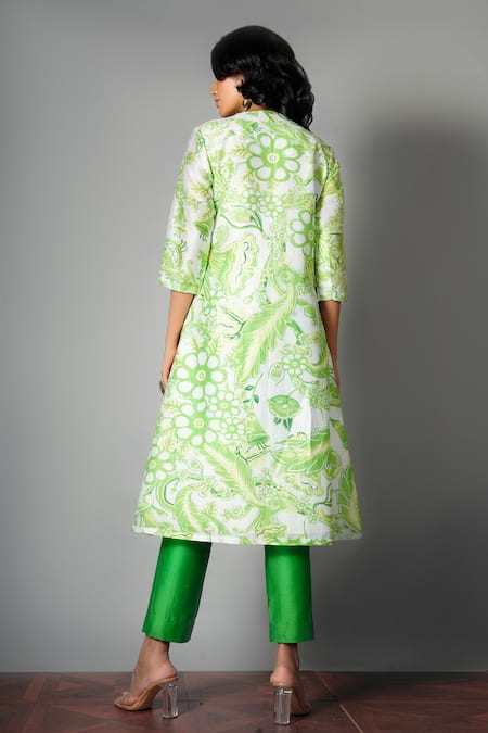 Shop Saksham & Neharicka Green Chanderi Round Printed Kurta at Aza Fashions Shop_Saksham & Neharicka_Green Chanderi Round Printed Kurta _at_Aza_Fashions