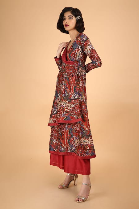 SAKSHAM & NEHARICKA Red Chanderi V Neck Kurta Set  