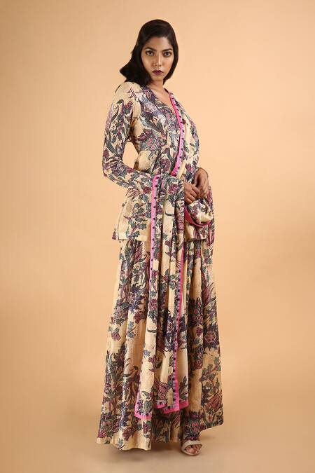 Shop Saksham & Neharicka Beige Kurta And Palazzo Chanderidupatta Cotton Silk V Neck Chanderi With Online at Aza Fashions Shop_Saksham & Neharicka_Beige Kurta And Palazzo Chanderidupatta Cotton Silk V Neck Chanderi With_Online_at_Aza_Fashions