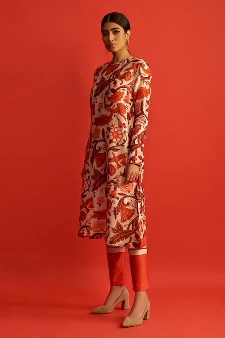 Saksham & Neharicka White Chanderi Cotton Silk Round Printed Kurta Online at Aza Fashions Saksham & Neharicka_White Chanderi Cotton Silk Round Printed Kurta _Online_at_Aza_Fashions