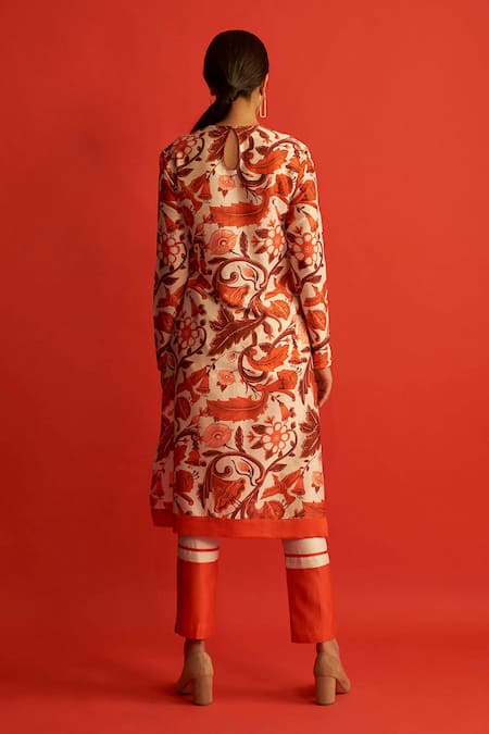 Buy Saksham & Neharicka White Chanderi Cotton Silk Round Printed Kurta Online at Aza Fashions Buy_Saksham & Neharicka_White Chanderi Cotton Silk Round Printed Kurta _Online_at_Aza_Fashions