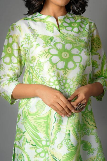 Shop Saksham & Neharicka Green Chanderi Round Printed Kurta Set Online at Aza Fashions Shop_Saksham & Neharicka_Green Chanderi Round Printed Kurta Set_Online_at_Aza_Fashions