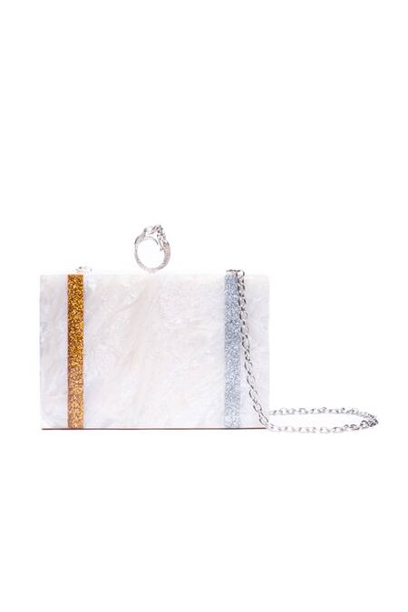 Buy_Oceana Clutches_White Glitter Marble Textured Designer Clutch_Online_at_Aza_Fashions