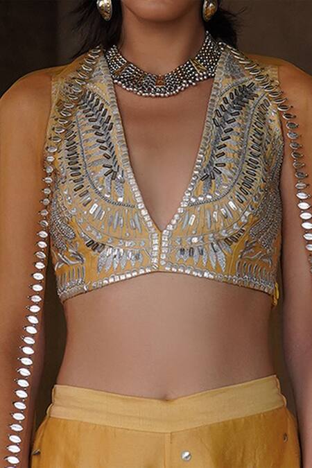 Saksham & Neharicka_Yellow Handwoven Chanderi Pant_Online_at_Aza_Fashions