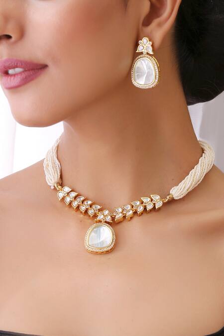 Swabhimann Gold Plated Diamonds, Stones Kundan Polki Pendant Necklace Set Online at Aza Fashions Swabhimann_Gold Plated Diamonds, Stones Kundan Polki Pendant Necklace Set _Online_at_Aza_Fashions