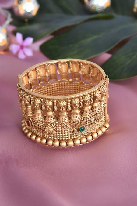 Swabhimann_Gold Plated Crystals Floral Embellished Kada _Online_at_Aza_Fashions