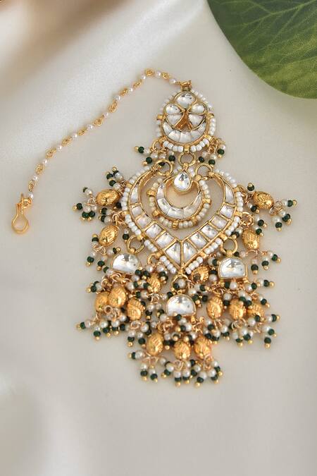 Swabhimann_White Kundan Stone Embellished Maangtikka _Online_at_Aza_Fashions