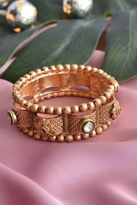 Swabhimann_Gold Plated Kundan Handmade Kada_Online_at_Aza_Fashions