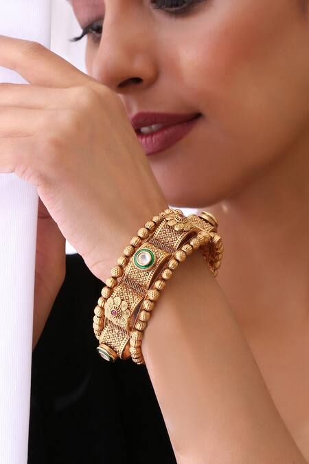 Buy_Swabhimann_Gold Plated Kundan Handmade Kada_Online_at_Aza_Fashions