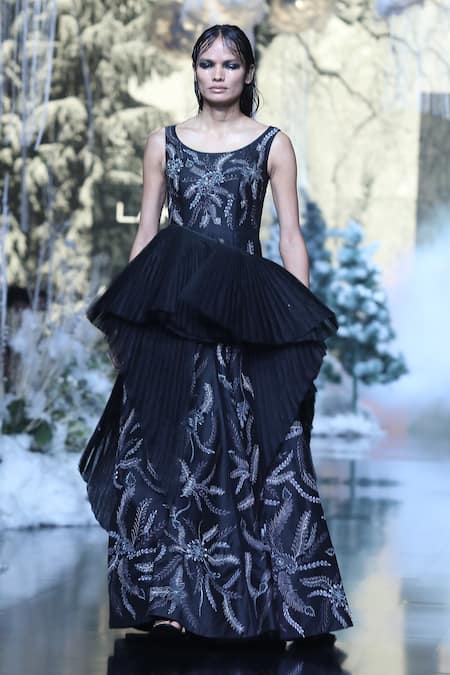 Samant Chauhan Leaf Embroidered Gown 