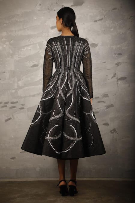 Samant Chauhan Zari Embroidered V Neck Dress 