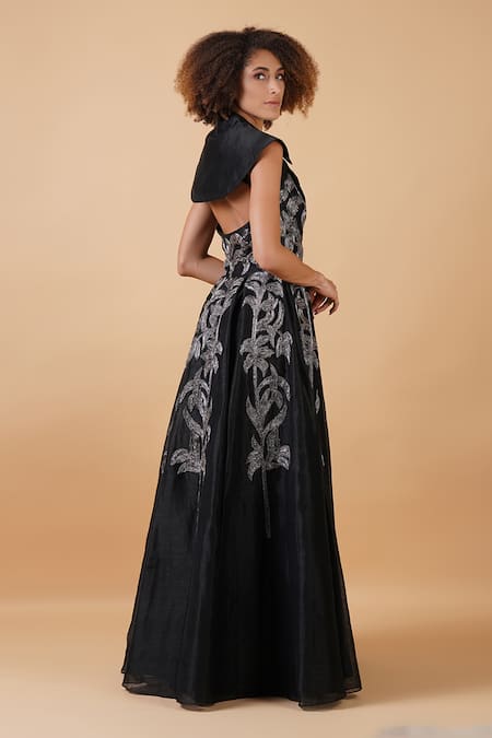 Samant Chauhan Leaf Embroidered Gown 