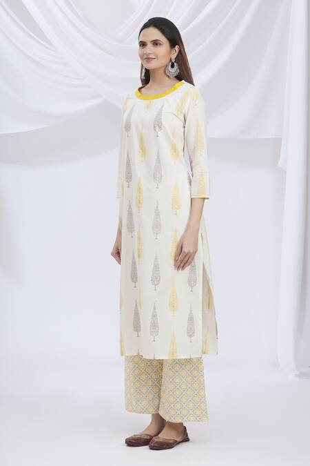 Buy_Nazaakat By Samara Singh_White Cotton Round Printed Kurta And Pant Set _Online_at_Aza_Fashions