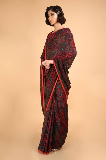 Saksham & Neharicka Red Cotton Silk Chiffon Saree Online at Aza Fashions Saksham & Neharicka_Red Cotton Silk Chiffon Saree_Online_at_Aza_Fashions