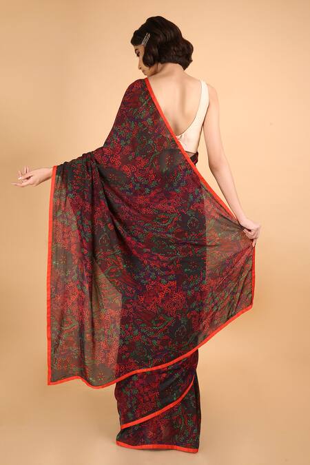 Shop Saksham & Neharicka Red Cotton Silk Chiffon Saree at Aza Fashions Shop_Saksham & Neharicka_Red Cotton Silk Chiffon Saree_at_Aza_Fashions