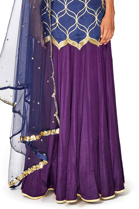 Shop_Salian By Anushree_Blue Kurta And Palazzo Satin Dupatta Net Embroidery Round Printed Short Set_Online_at_Aza_Fashions