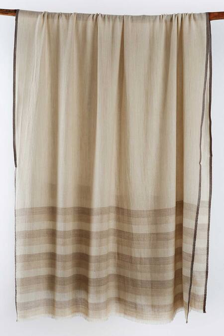 Pashma_Beige Handcrafted Pashmina Cashmere Shawl _Online_at_Aza_Fashions