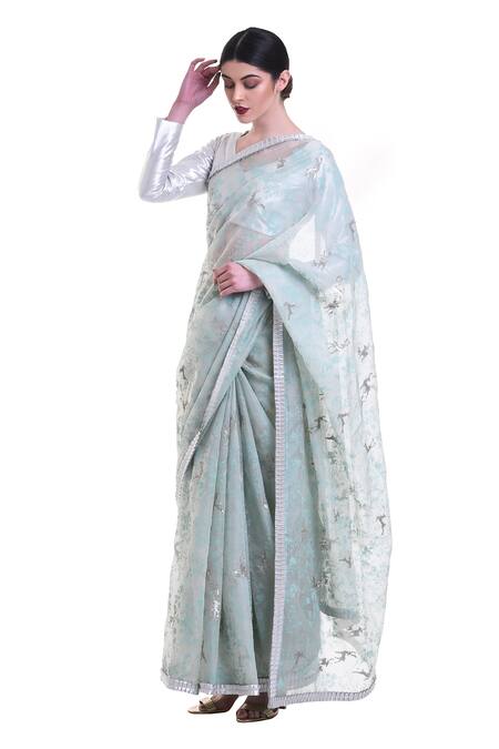 Saksham & Neharicka Blue Organza Printed Saree Online at Aza Fashions Saksham & Neharicka_Blue Organza Printed Saree_Online_at_Aza_Fashions