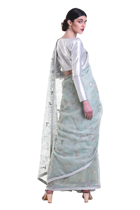 Shop Saksham & Neharicka Blue Organza Printed Saree at Aza Fashions Shop_Saksham & Neharicka_Blue Organza Printed Saree_at_Aza_Fashions