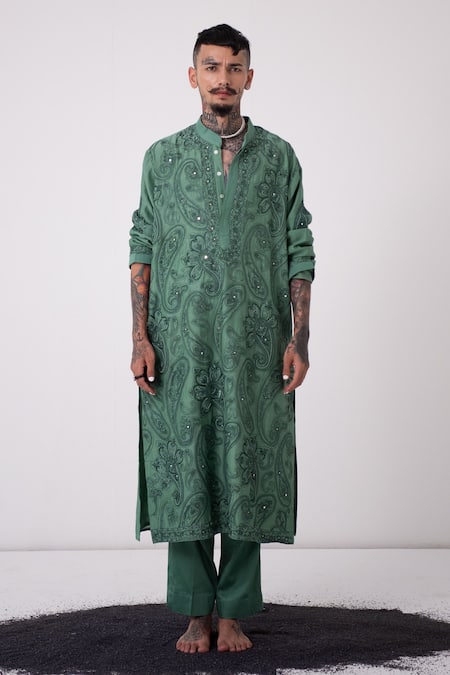 Wabi Sabi By Anshum-Ritesh Chanderi Paisley Embroidered Kurta Set 