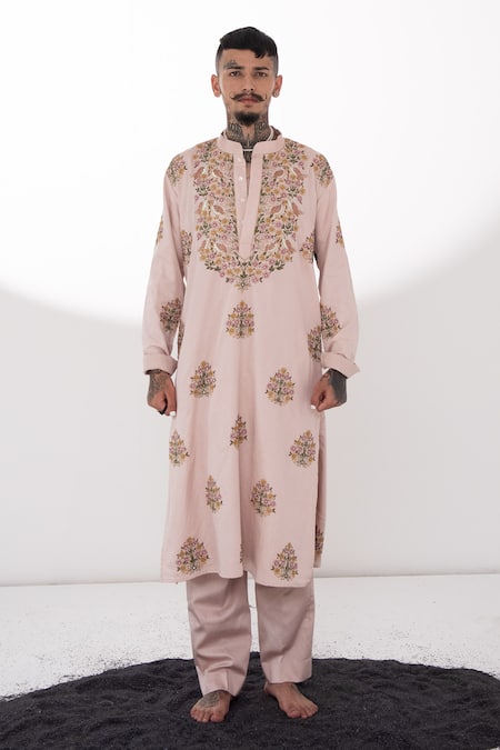 Wabi Sabi By Anshum-Ritesh Chanderi Bird Embroidered Kurta Set 
